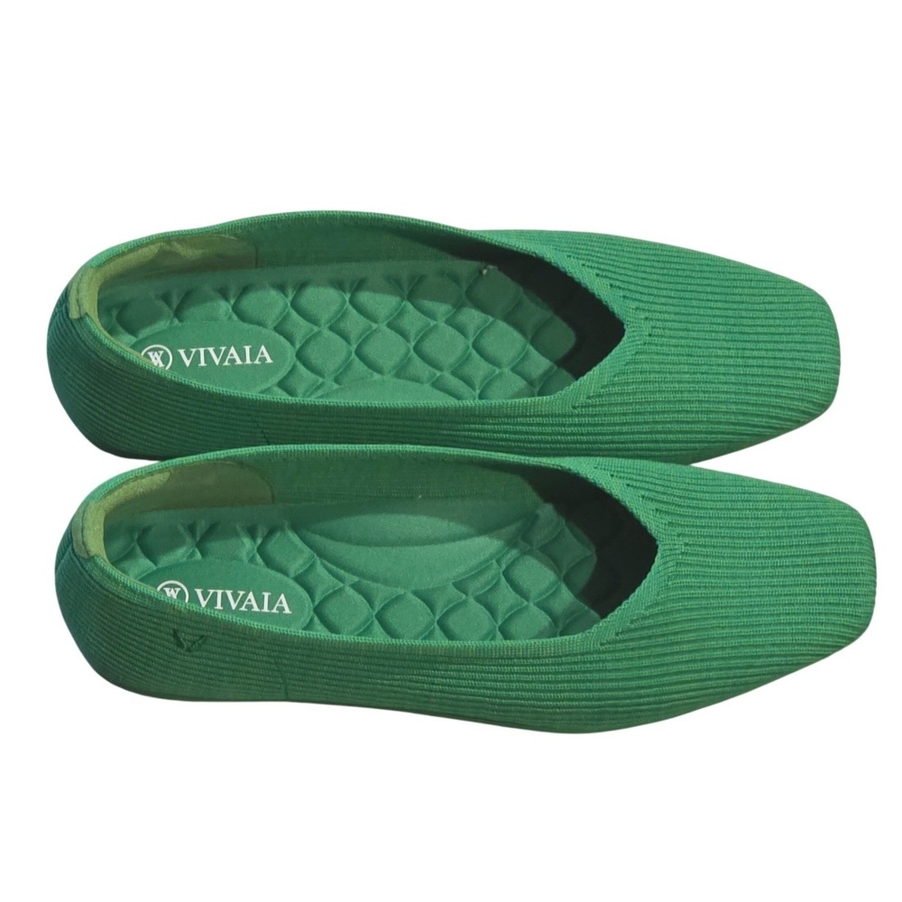 VIVAIA Margot Ballet Flats Women EU 39.5 US 8.5 Green Knit Square Toe Washable - Picture 3 of 7